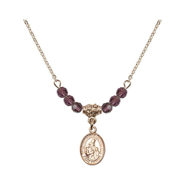 Bonyak Jewelry 18 Inch Hamilton Gold Plated Necklace w/ 4mm Purple February Birth Month Stone Beads and Cross Charm 